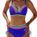 popvil High Waisted Bikini Sets for Women Tummy Control Swimsuits Two Piece Neon V Neck Drawstring Bathing Suits 2026 (Small, royal blue)
