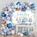 Cute Clothes Baby Shower Backdrop for Boys Blue Flowers Leaves a Sweet Baby Boy is on The Way Background Newborn Kids Baby Shower Birthday Party Decorations Banner Supplies Photo Props (Blue, 6x4FT)