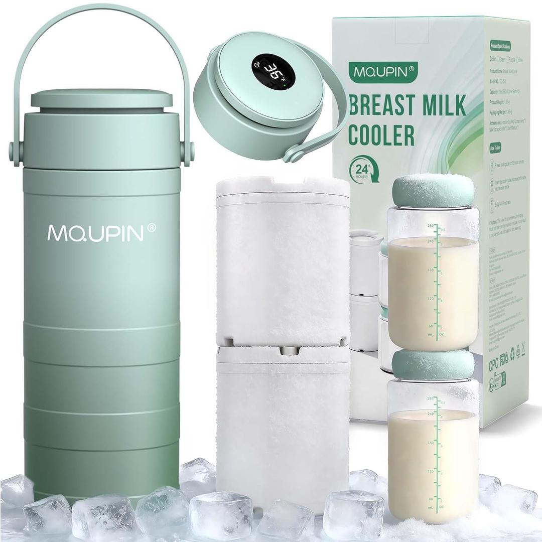 MQUPIN Breast Milk Cooler 20oz with Temperature Display 24Hours 360 Total Cooling Milk Bottle Storage Cooler Breast Milk Cooling Cup for Travel Outdoor (Green)