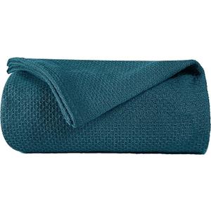 BOUTIQUO 100% Cotton Bed Blanket, Breathable Thermal Blanket Full - Queen Size, Soft Honeycomb Waffle Blanket 90"x90", Cotton Bed Blanket, Perfect for Layering Any Bed for All Season, Teal