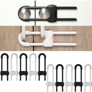 Jetec 10 Pieces Cabinet Locks for Babies, U-Shaped Proofing Drawers Safety Child Locks Adjustable, Easy to Use Childproof Latch for Knob Handle on Kitchen Door Storage Cupboard Closet (White, Black)