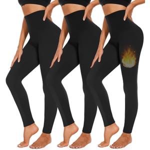 3 Pack Fleece Lined Leggings Women High Waisted Warm Winter Yoga Pants for Women Thermal Running Workout Leggings, Large-X-Large