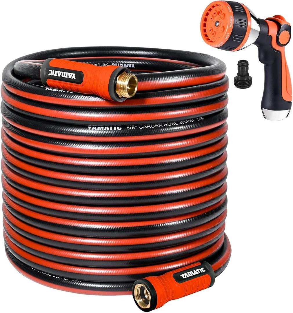 YAMATIC 100FT Garden Hose 5/8in I.D. with 10 Function Water Hose Nozzle