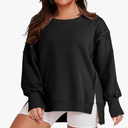 Sweatshirts for Women Oversized Long Sleeve Crewneck Tunic Pullover Shirts Side Split Hoodies Size M