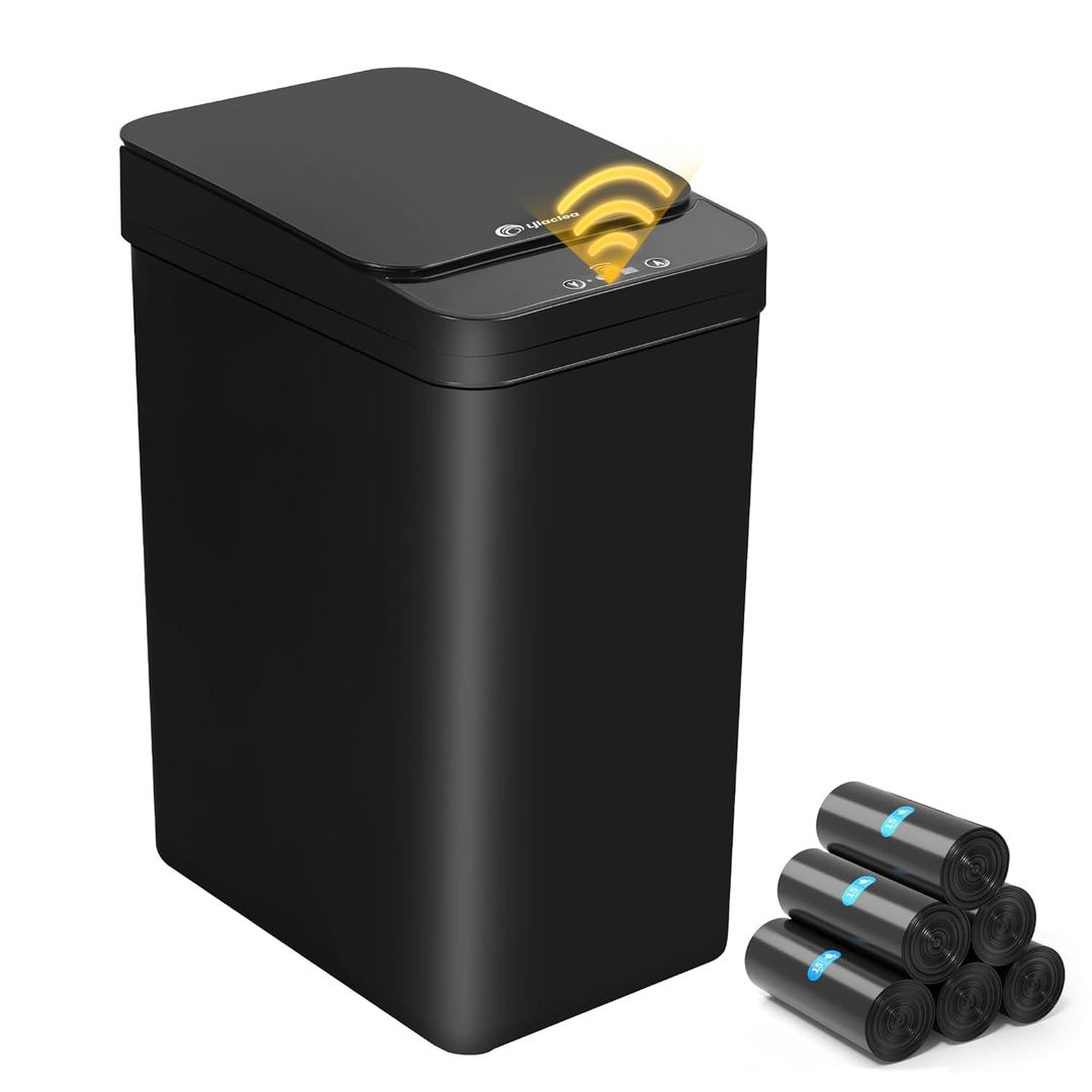 4 Gallon Bathroom Smart Touchless Trash Can for Kitchen Automatic Motion Sensor Rubbish Can with Lid Waterproof Narrow Small Garbage Bin for Kitchen, Toilet, Bedroom, RV(Black,Battery)