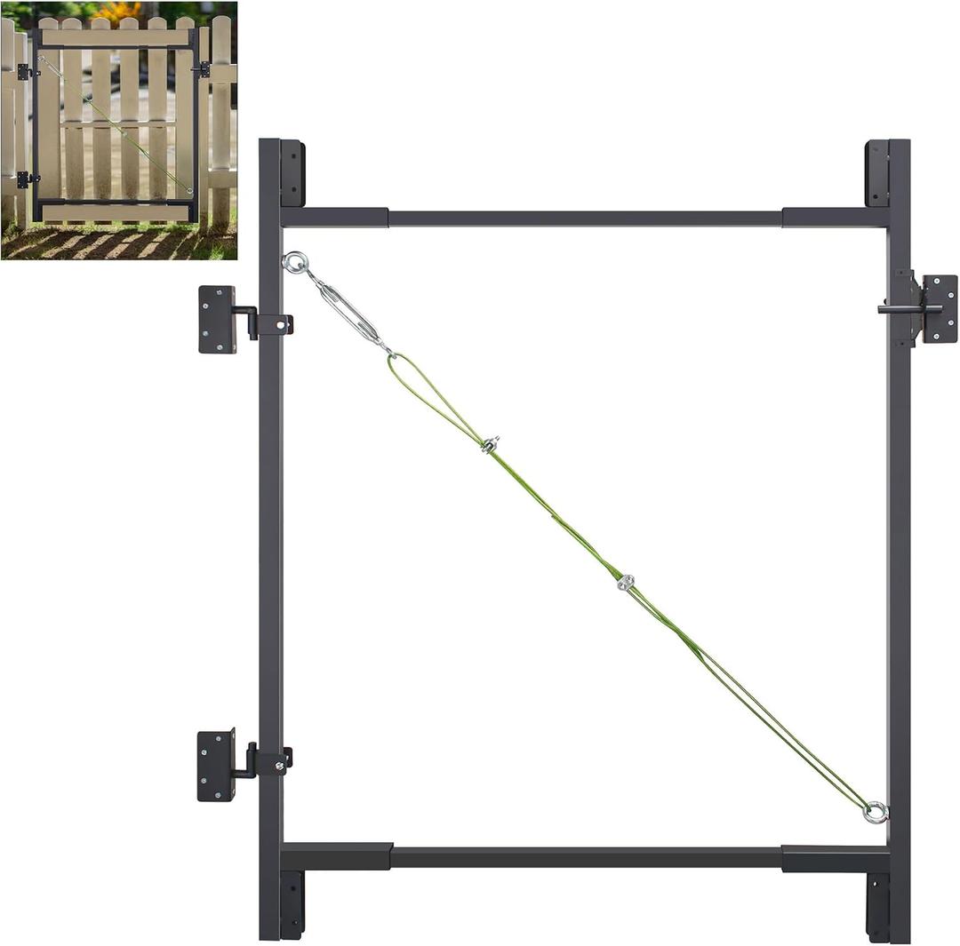 Steel Frame DIY Building Gate Kit, Adjustable 36-60" Wide for 5-6ft High Fences, Fence Gate Kit Fits 1x4 & 2x4 Wood, Powder Coated, 36-60 Wide5-6Feet-1Pack