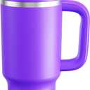 32 oz Tumbler with Handle and Straw: Stainless Steel Insulated Tumbler Keeps Cold for 24 Hours, Leakproof Travel Cup Fits in Cup Holder and BPA-Free,Violet