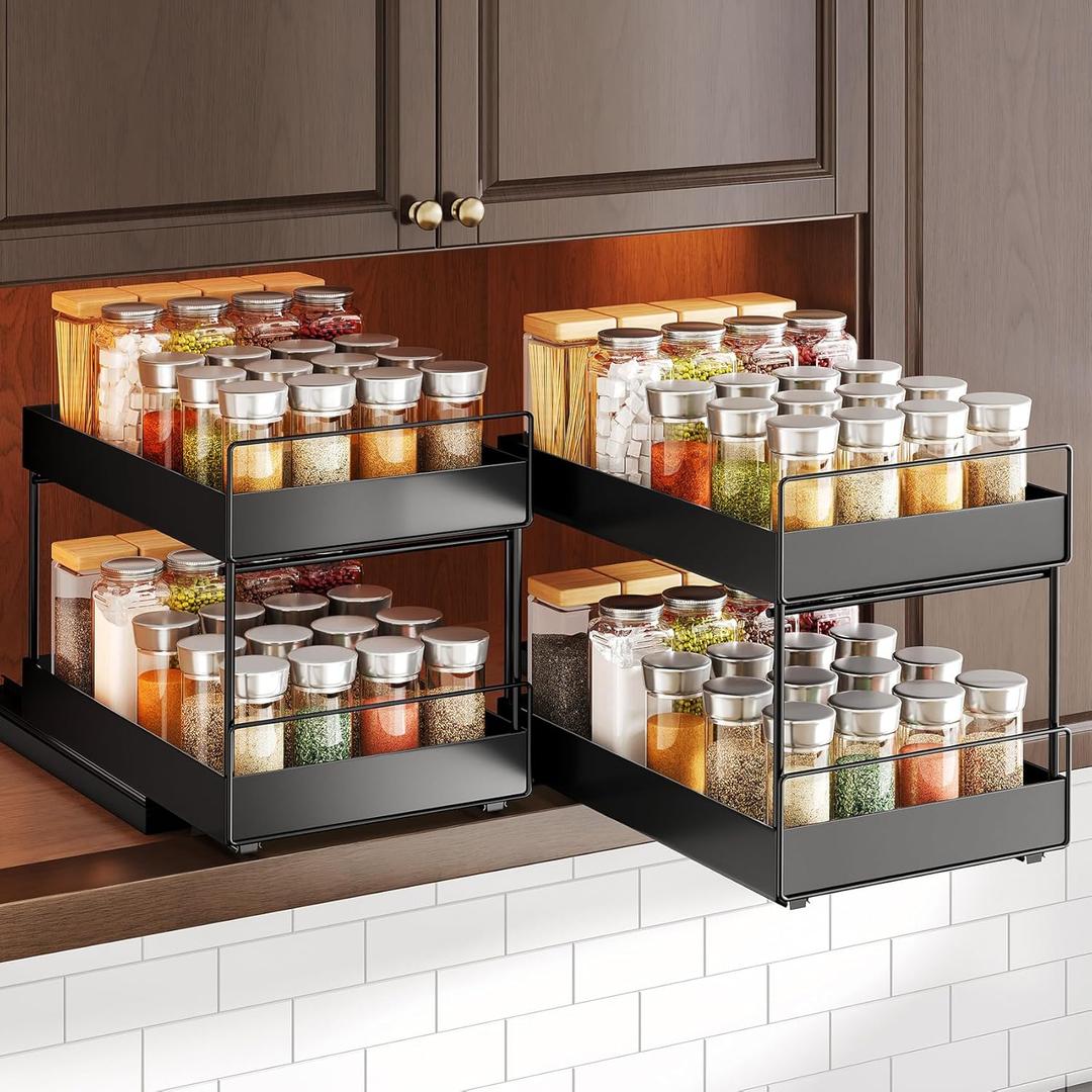 Pull Out Spice Rack Organizer for Large Upper Cabinet, Easy to Install, Drill-Free, Cabinet Requires- Clearance Height > 12 Inch, Width>9 Inch, Depth> 11 Inch - (1 Pack), Dimensions 8.2"Wx10.2"Dx6.9"H