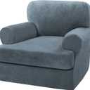 H.VERSAILTEX Sofa Cover 2 Piece T Cushion Armchair Slipcovers Thick Velvet Couch Cover Furniture Protector Stretch T Cushion Sofa Covers for 1 Cushion Couch with 1 T Cushion Covers, Stone Blue