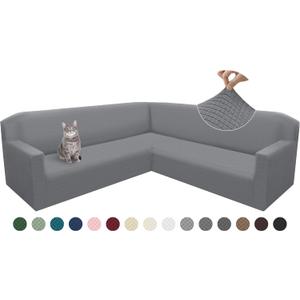 Arfntevss Corner Sectional Couch Covers Soft Stretch Jacquard Fleece Sectional Sofa Covers Universal Luxury L Shape Sofa Slipcovers Non Slip Pet Dog U Shaped Furniture Protector (Light Gray, Small)