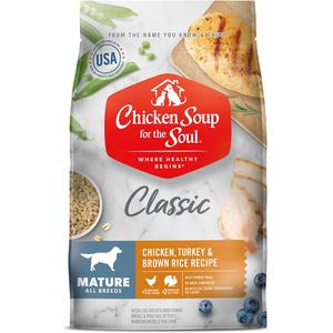 Chicken Soup for the Soul All Natural Premium Senior/Mature Dry Dog Food, Real Meat First Ingredient, No By-Products, Supports Joint Health and Mobility, Chicken, Turkey & Brown Rice, 13.5lb, 

BB 03/04/26