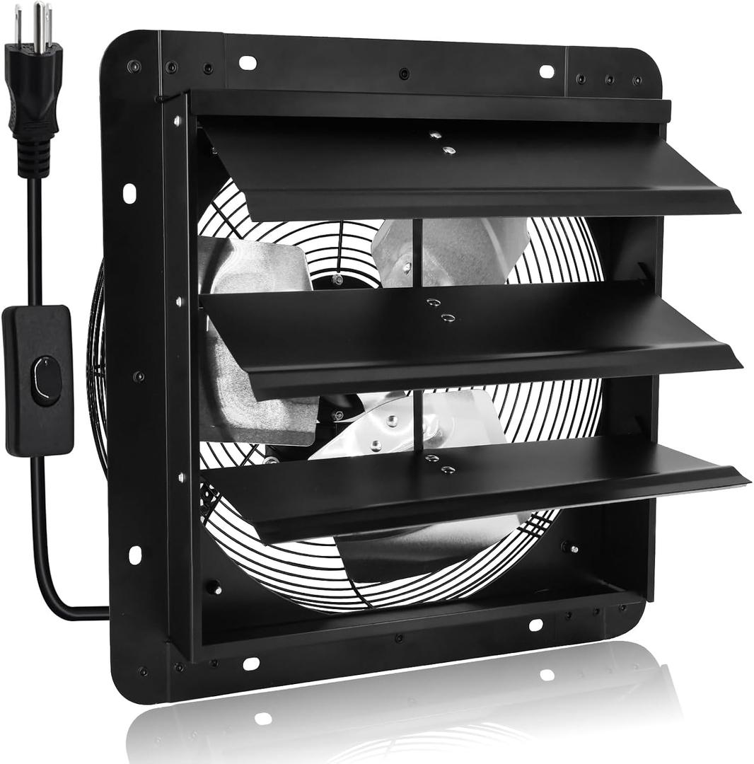 Criditpid 14 Inch Pure Copper Shutter Exhaust Fan, Black Through Wall Ventilation Exhaust Fan with ON/OFF Switch for Gable, Home, Shed, Garage, Basement, Kitchen, Attic Ventilation, 1088CFM, 1450RPM.