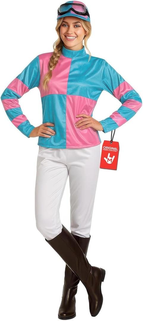 fun shack Womens Jockey Costume, Horse Jockey Outfit, Equestrian Halloween Costume for Women, Racing Attire (Small, Blue)