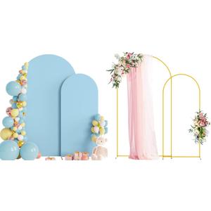 Wokceer Wedding Arch Backdrop Stand and Cover Set of 2 Metal Arch Stand with Arch Cover Dusty Blue 7.2FT, 6FT for Birthday Party Wedding Ceremony Bridal Baby Shower Event Decor