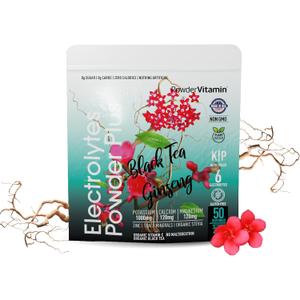 PowderVitamin Electrolytes Powder Plus (50 Servings) Black Tea Ginseng Electrolyte Powder Keto, Sugar Free, Pink Himalayan Salt,1000mg Potassium,120mg Calcium,120mg Magnesium, Hydration Powder