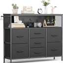 7 Drawers Dresser - Black Dressers with Open Shelf - Small Dresser for Bedroom - Living Room, Entryway, Closets 108X35X15 CM