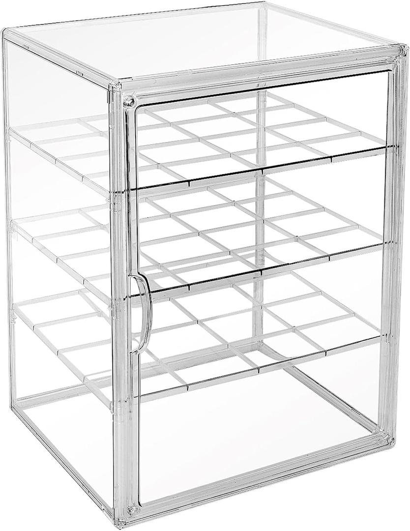 Extra Large 4 Tiers 15.7"X11.8"X9.8" Clear Acrylic Organizer Box Display Case, Plastic Holder with Magnetic Door and 3 Division Boards for Figures, Books, Handbags, Purses, Boots