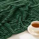 MIULEE Fleece Throw Blanket for Couch 300GSM Super Soft Lightweight Plush Striped, Dark Green Warm Cozy Breathable Ribbed Blanket for Bed/Sofa, Throw Size 50"x60"