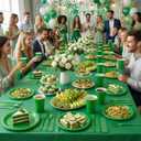 352 Pcs Green Plastic Plates Party Set, 50 Guests Disposable Dinnerware Set with Green Tablecloths, Fresh Green Plastic Plates Party Set for Garden Party/BBQ/St. Patrick's Day/Eco-Theme Event