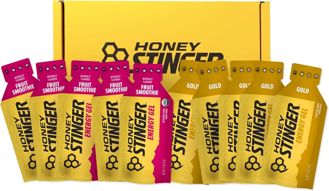Honey Stinger Energy Gel Variety Pack | 5 Packs Each of Gold and Organic Fruit Smoothie | Gluten Free & Caffeine Free | For All Exercises | Sports Nutrition for Home & Gym, Pre and Mid Workout BB Date 01/10/2027