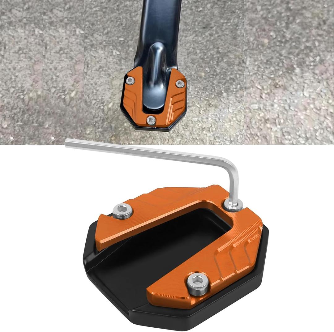 Universal Motorcycle Kickstand Foot Side Stand Extension Pad Replacement for Most Honda Yamaha Kawasaki Suzuki Harley Models Aluminium Kickstand Extension Plate Anti-skid Enlarged Base (Orange)