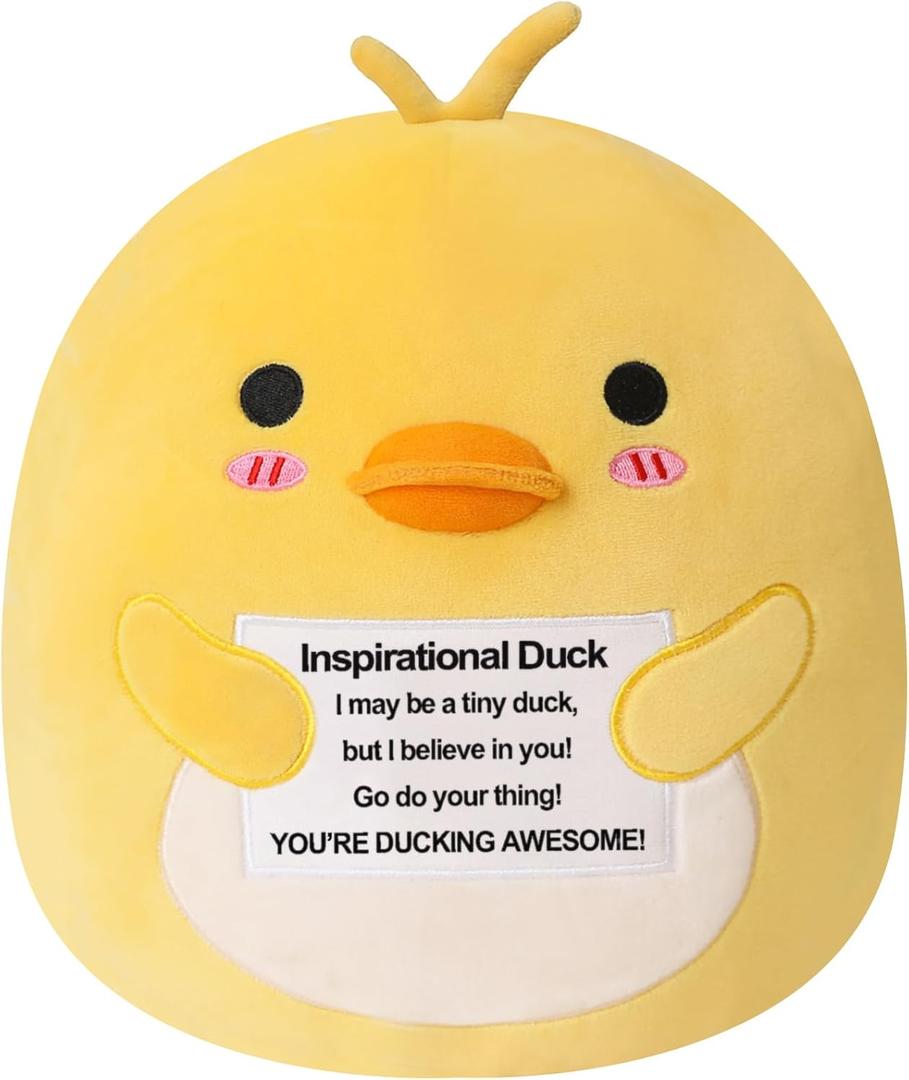 Duck Plush, Cute Duck Stuffed Animal, Positive Plushies Doll Funny Reduce Pressure Toy Cheer Up Gifts for Girls Boys Party Decor 10"