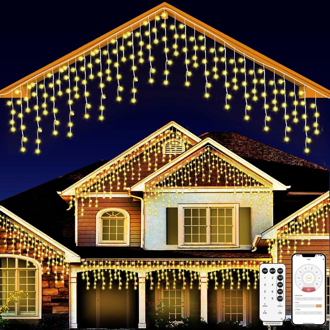 Christmas String Lights Outdoor - 49Ft/15M 640 LED 8 Modes with Remote Control and App Waterproof Christmas Lights for Patio Yard Garden Wedding Party-Warm White