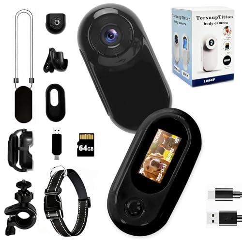 TorsuupTittan Mini Body Camera 1080P with 64GB Card, Audio & Video Recording, Wearable Action Body Cam, Thumb-Size POV Camera, Portable Recorder for Daily Life, Travel, Pets & Motorcycle Riding