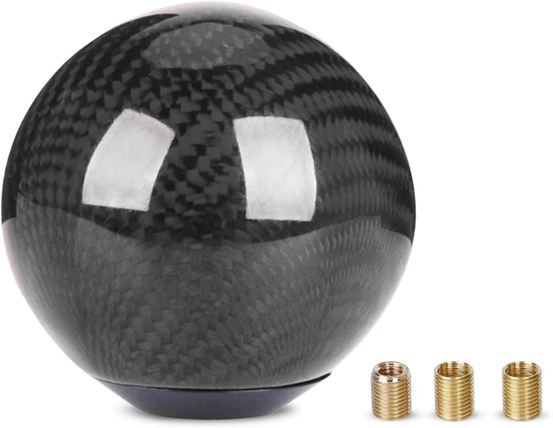 Carbon Fiber Shift Knob Gear,Universal Carbon Fiber Style Round Ball Shift Knob with 3 Adapter,Fit for Manual Car (Black)