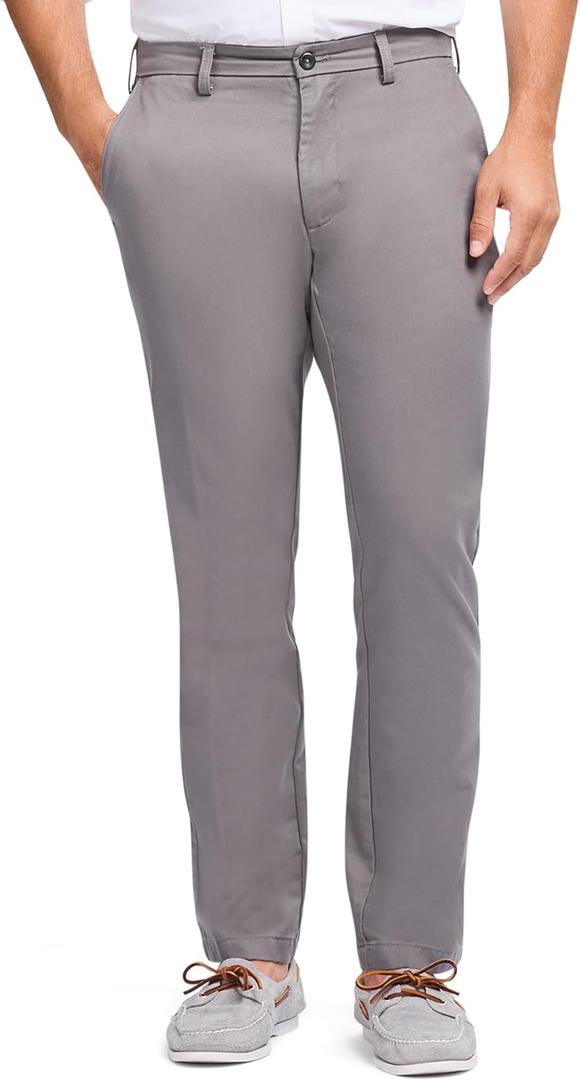 Izod Men's American Chino Flat Front Straight Fit Pant, Smoked Pearl, 32W x 34L