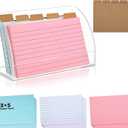 3 x Affrolling 3 x 5 Inch Acrylic Index Card Box with 100 Pcs Color Index Cards and 5 Pcs Kraft Divider Clear Flash Card Display Holder for Office Business Desktop Recipe Notecard Storage Box Study Work