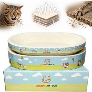 3-Piece Cardboard Cat Scratcher for Indoor Cats, Oval Cat Scratching Board 2 Oval Bed & 1 Box Bed, No Mess Cat Scratcher Bed, Cat Bed, Suitable for cats under 10 pounds,for Multi Cats and Kittens, Size: 23.6 Inch