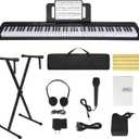 88 Key Piano Keyboard, Electric Digital Piano with Semi Weighted Keys, Keyboard Piano with Sustain Pedal, Power Supply, Stand, Carrying Case, Headphones, USB-MIDI Compatibility, for Beginner Adults