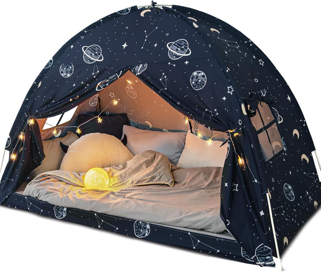 Bed Tent Twin, Space Play Canopy for Kids Toddler Boys, Bunk Canopy Tent for Toddler Bed, Galaxy Dome Playhouse Floor Portable Sleeping Tents Indoor for Girls Birthday Toy House Gift