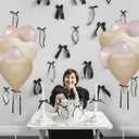 2 x Pink and Cream Heart Balloons Decorations, 10pcs Pink Cream Shape Heart Balloon with Black Bow Decoration for Birthday Bridal Shower Anniversary Gilrs Night Party Decorations