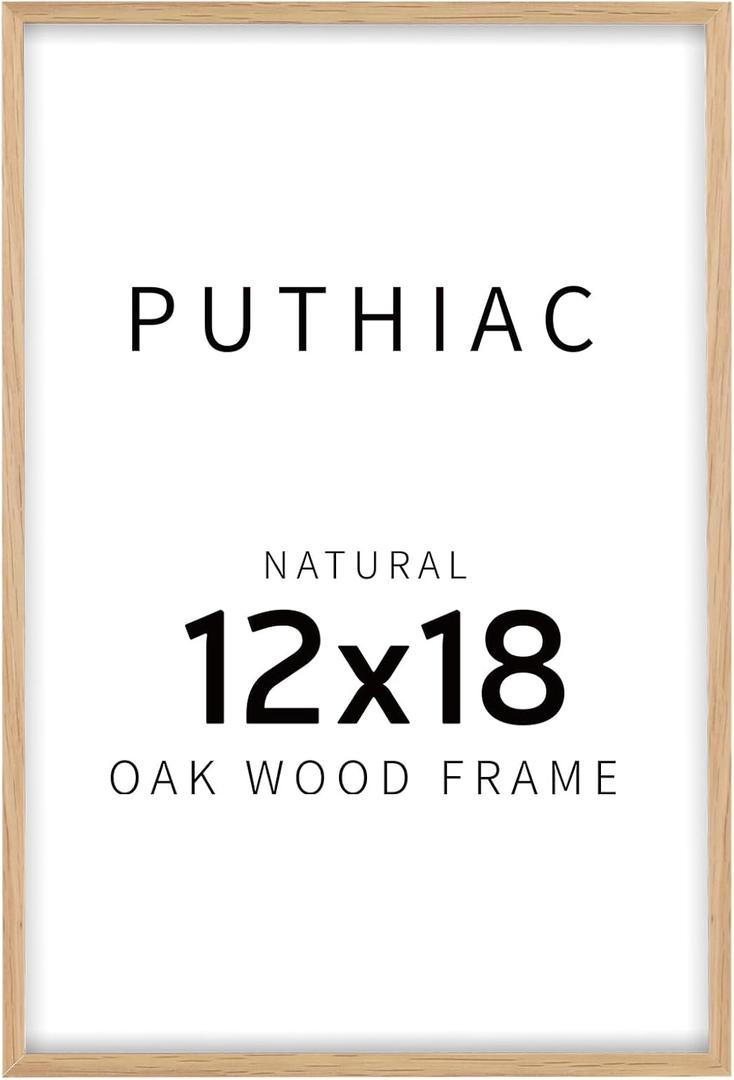 puthiac 12x18 Oak Wood Picture Frame - Minimalist 12x18 Poster Frame, 12"x18" Picture Frame Wood, Natural Solid Wooden Picture Frames for Wall Art Photo and Prints(1 Pack, Beige)