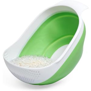 Kitchen Gizmo Collapsible Rice Strainer - Silicone Rice Washer Strainer Bowl - BPA Free - Space Saving Design - Lightweight and Easy to Clean - 9.1 x 7.1in High - Green/Grey