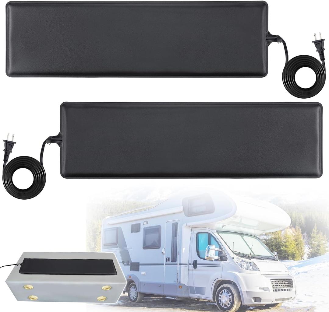 RV Tank Heater Pad - 7.25x25in Thermostat Thicken Heating Mat for Winter Camper Trailer Up to 50 Gallons Fresh/Gray/Black Water Tanks Antifreezing, 120V 60W, 10ft Power Cord (7.25x25in, Black)