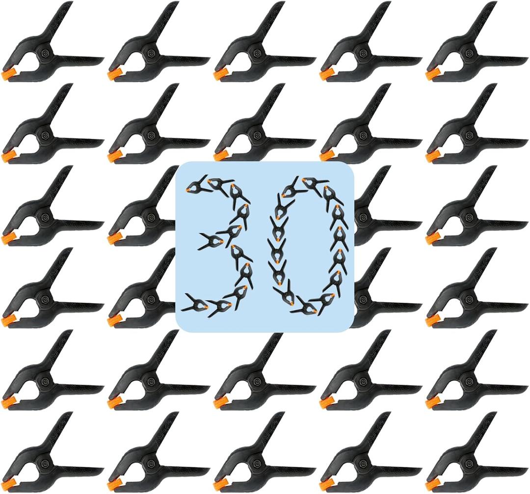 30 Pack 3.5 Inch Plastic Spring Clamps, Black Heavy Duty Clips, Spring Clamps for Backdrop Stand, Woodworking, Crafts, Photography, Banner, Balloon Arch Garland Clips, Small Clamp with Soft Tips