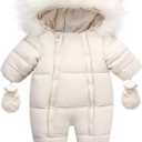 Baby Girl Boy Snowsuit Cute Down Jacket Hooded Romper Light Puffer Padded Jumpsuit Infant Winter Outwear, 0-6 Months 