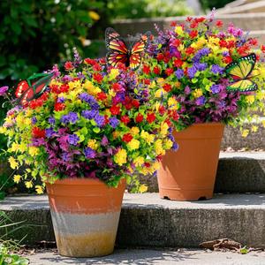 24 Bundles Artificial Flowers for Outdoors UV Resistant, Artificial Flowers Outdoor Decoration, No Fade Faux Fake Flowers Greenery Shrub Plants for Garden Home Front Porch Window Hanging Decor