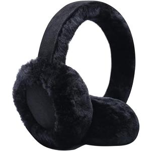 Harssidanzar Classic Winter Earmuffs for Men Women, Unisex Sheepskin Earmuffs, Foldable, Outdoor, Black