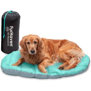 FurHaven Outdoor Travel Dog Bed for Large Dogs, Lightweight Trail Pup Travel Pillow Mat with Stuff Sack, Machine Washable & Foldable, Large, Aqua/Granite Gray