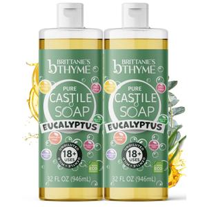 Brittanie's Pure Castile Liquid Soap Eucalyptus  2 Pack (32oz Each) | Natural, Organic, Multi-Purpose Soap for Body, Face, Home & Pets | Vegan, Sulfate-Free, Made in USA