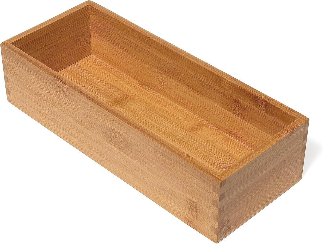 Lipper International Bamboo Wood Utensil Holder Storage Box for Cooking Tools, Makeup, or Office Supplies, 5" x 12" x 3"