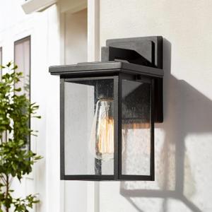 Black Exterior Light Fixture, Farmhouse Outdoor Porch Lights Wall Mount, Modern Outdoor Wall Lantern Light, Rectangular Outdoor Sconces Wall Lighting with Seeded Glass for Front Door, Garage, Patio
