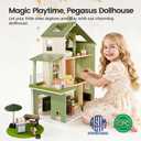Tiny Land Wooden Doll House, Modern Family Dollhouse with Realistic Design, 7 Rooms Dollhouse with 49 PCS Accessories, Montessori Pretend Play Toddler Toy, Ideal Gift for Kids Ages 3+, Green