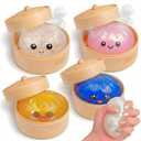 Partymelon Glitter Dumpling Squishy Mystery Box 4 Pcs - 2026 Upgraded Dumplings Squishes for Adults Teens Squeeze Easter Basket Stuffers Smiling White Pink Blue Gold