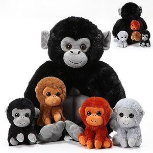 Lenwen 5 Plush Gorilla Orangutan Stuffed Animals Set 14 Inch Large Mommy Gorilla with 4 Baby Plush Toy Zippered Monkey Stuffed Gift for Forest Birthday Baby Shower Party Favor(Classic Color)