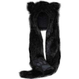 SATINIOR Faux Animal Hoods Headwear Furry Hat Mittens Gloves Scarf Paws Ears Furry Winter Animal Accessories (Black)